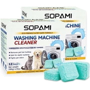 SOPAMI Washing Machine Cleaner Tablets 24-Pack 12 Month Supply for HE/Top/Front Load Washers - Removes Stubborn Pet Hair, Odors, Mold & Residue, Septic Safe & Fragrance Free