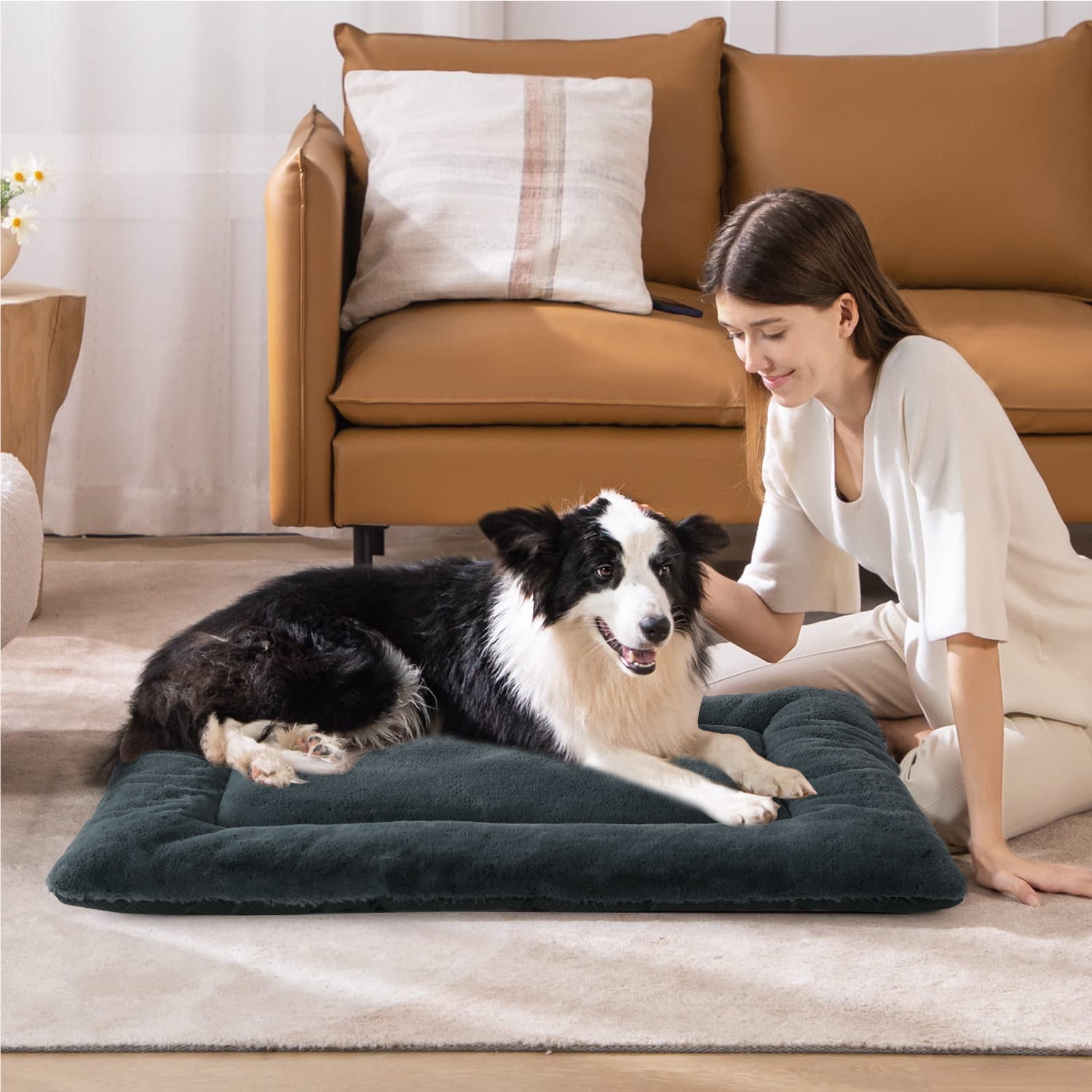 Small Dog Bed For Crate – Washable, Anti-Slip Kennel Pad, Fluffy Pet Bed For Pets Up To 25 Lbs (24x18 Inches, Dark Gray)