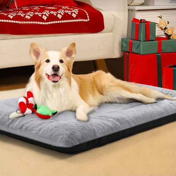 SOPAT Deluxe Washable Dog Bed for Large Dogs Dog Crate Mat 48 Inch Comfy Fluffy Kennel Pad Anti-Slip for Dogs Up to 110 lbs, 48" x 30", Light Gray