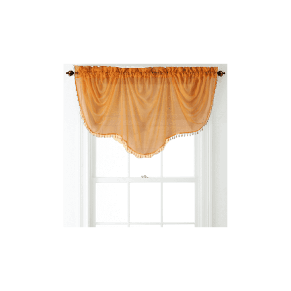 SOPHISTICATED 1PC VALANCE BONITA ORANGE SHEER SEE THRU WINDOW BEADS VALANCE ROD POCKET TOP CURTAIN TALOIRED KITCHEN ,NURSERY,BATHROOM, WEDDING SIZE 55" WIDE X 30" LENGTH