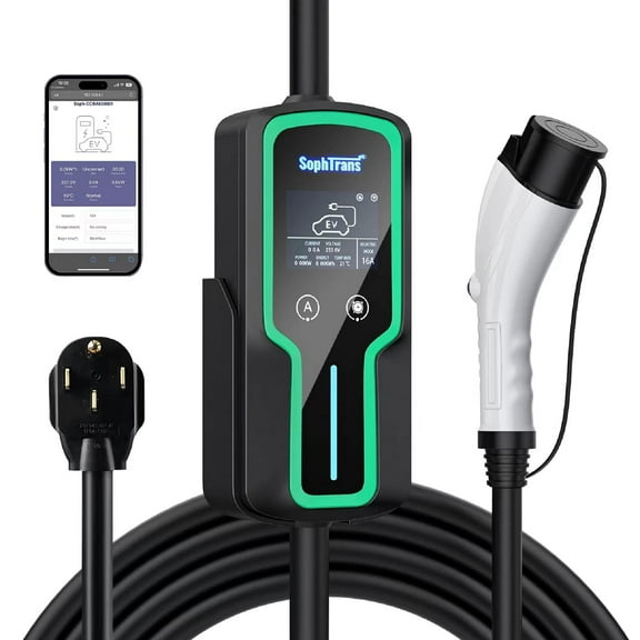 SOPHTRANS Level 2 EV Charger,10 to 40 Amp with J1772 NEMA 14-50 Heavy-duty (8AWG), Wall Mounted & Portable Electric Car Charger with WiFi (100-240V,25ft)