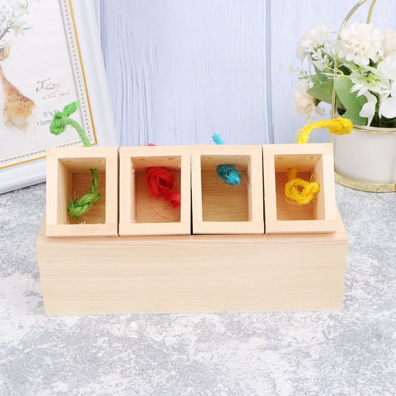 SOPOTUTU 1Pc Wooden Parrot Feeder Box Premium Wood Material Beige Foraging Bird Feeder