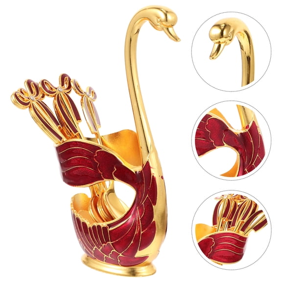 SOPOTUTU Swan-Shaped Alloy Spoon Holder and Tea Utensil Organizer Rack for Kitchen and Home, 1 Set Storage Solution
