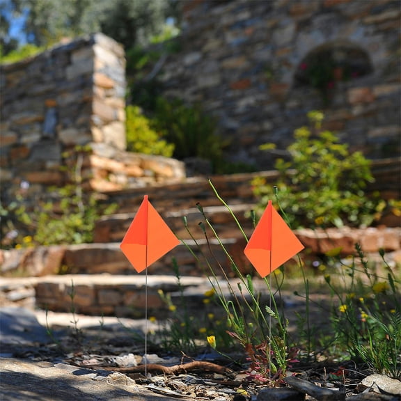 SOPOTUTU 100Pcs Orange Lawn Flags Durable Steel Wire PVC Marking Flags for Garden Yard