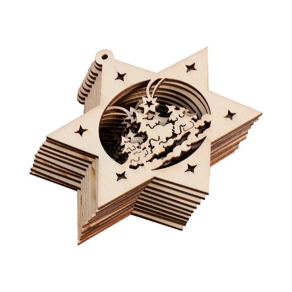 SOPOTUTU Beige Wooden Star Ornaments Smooth Finish Christmas Tree Decorations 10Pcs