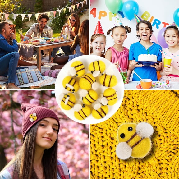 SOPOTUTU 10Pcs Small Yellow Wool Felt Bees for Craft Decoration and Costume Use