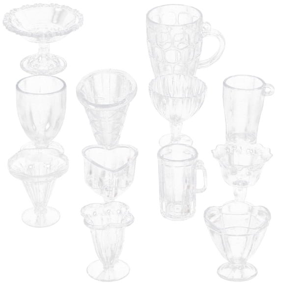 SOPOTUTU Mini Dollhouse Cups Transparent Plastic 12pcs Home Decoration