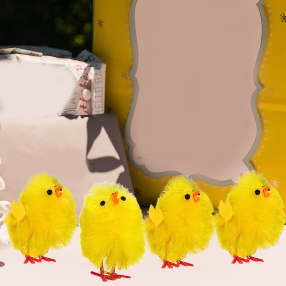 SOPOTUTU 12pcs Mini Chicken Figurines Yellow Fiber Toys for Easter Party Decorations and Spring Celebration