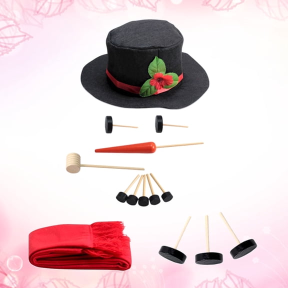 SOPOTUTU 14-Piece Snowman Building Set with Colorful Scarves, Wooden Eyes & Nose for Winter Holiday Decoration Fun