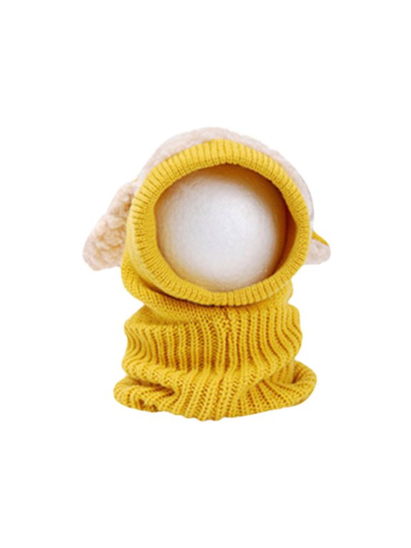 Winter Hat Scarf Earflap Yellow Knitted Woolen Coif Comfortable Soft Material