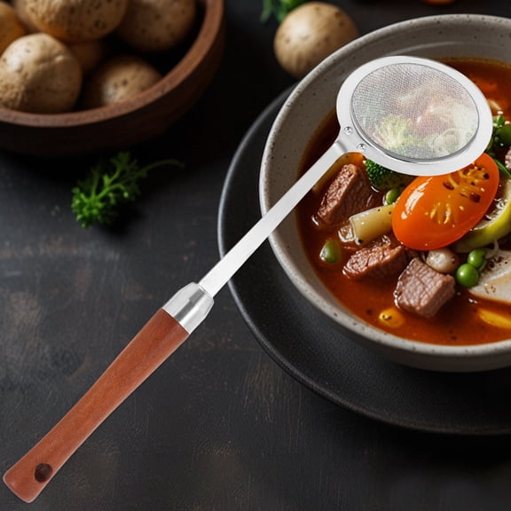 SOPOTUTU Stainless Steel Fine Mesh Strainer Skimmer Ladle with Wooden Handle for Oil Filtering