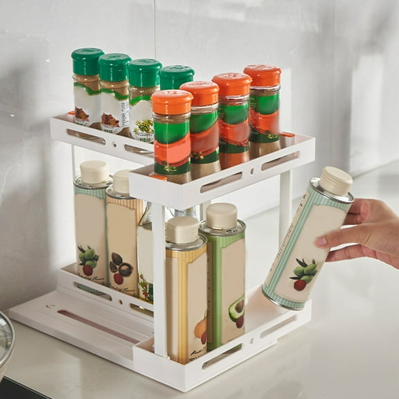 SOPOTUTU White ABS Multi-Functional Pull-Out Condiment Rack Organizer for Kitchen Storage, 1 Piece