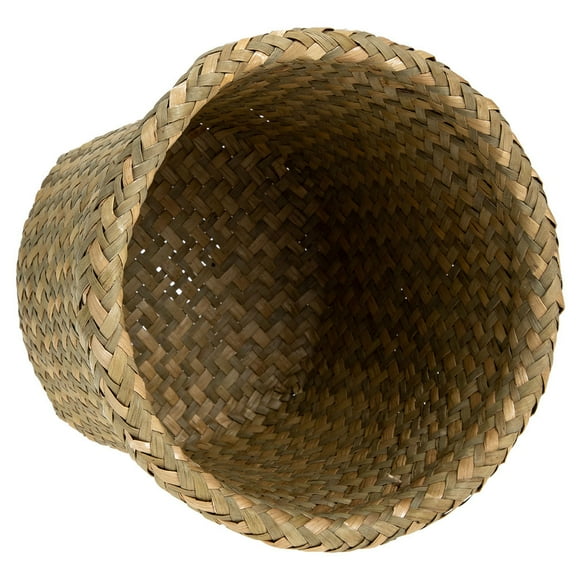 SOPOTUTU Vintage Style Woven Wicker Garbage Basket Small Decorative Waste Bin Khaki