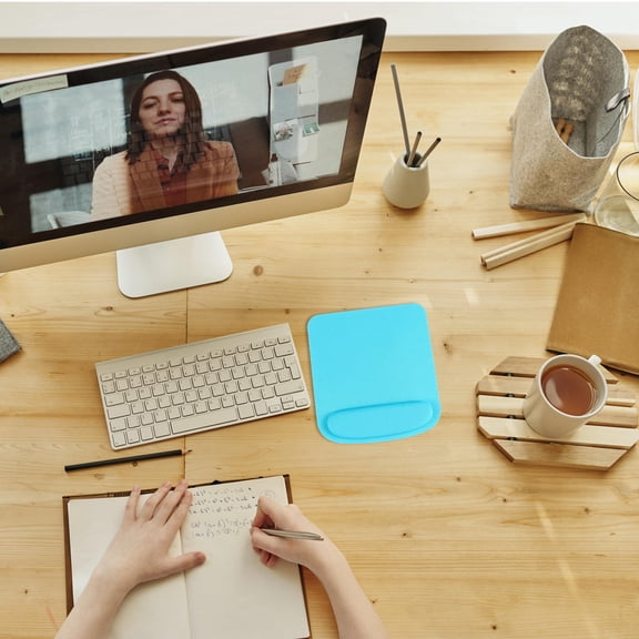 SOPOTUTU 1Pc Memory Cotton Mouse Mat with Wrist Rest Cushion for Office and Home Blue