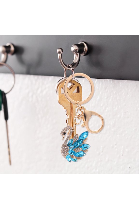 1Pc Swan Key Ring Blue Rhinestone Pendant for Car Bag Hanging Ornament