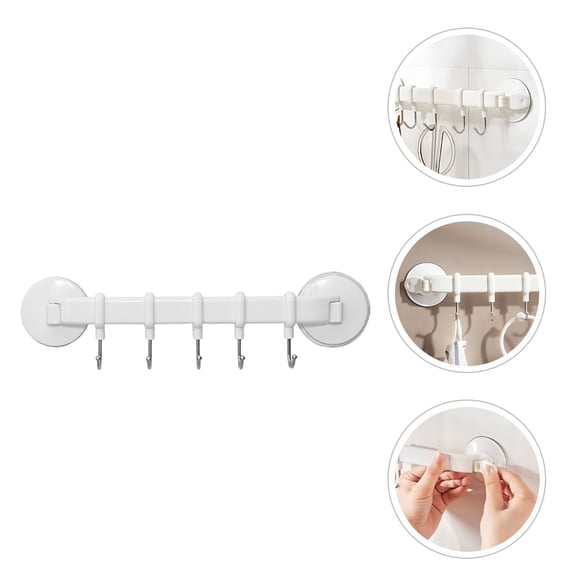 SOPOTUTU 1Pc Kitchen Wall Organizer with Multi-Function Cup Hooks, White POM ABS & Stainless Steel Design
