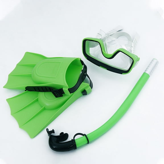 SOPOTUTU 1Set Complete Snorkeling Gear in Green with Comfortable Flippers and Clear Vision Goggles