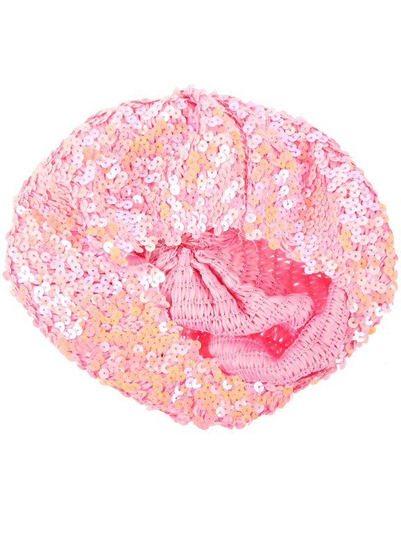 Pink Polyester PVC Sequin Beret Women Girls Shining Breathable Party Accessory