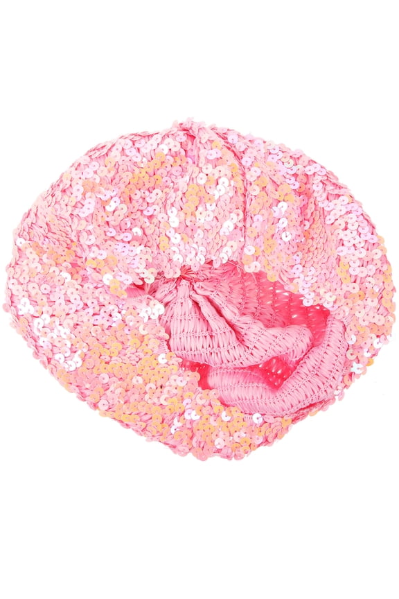 Pink Polyester PVC Sequin Beret Women Girls Shining Breathable Party Accessory
