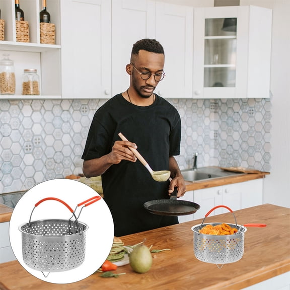 SOPOTUTU Silver Stainless Steel Steaming Frying Draining Basket Multipurpose Design Kitchen Cooking Tool