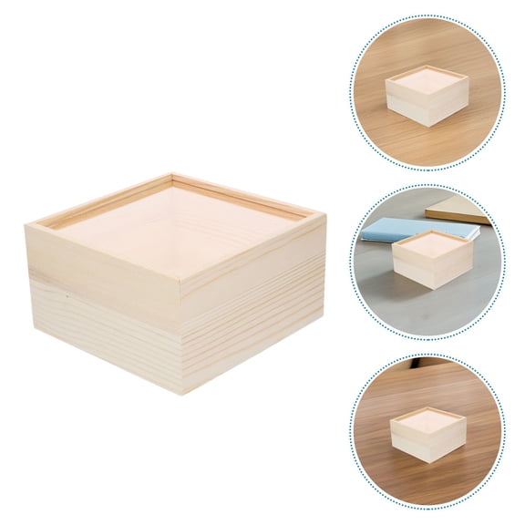 SOPOTUTU 2Pcs Acrylic Storage Box with Silent Sliding Lid and Elegant Wood Base Beige