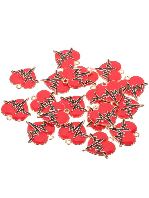 Red Heartbeat Ekg Pendant Charms Alloy DIY Making Accessory 20Pcs