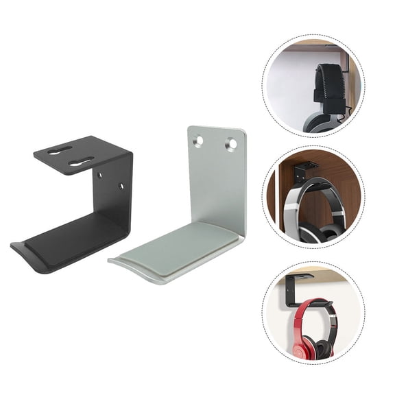 SOPOTUTU Headphone Holder Rack, Black Aluminum Alloy with Silicone Padding, Scratch-Resistant Under Desk Hook, 2 Pieces