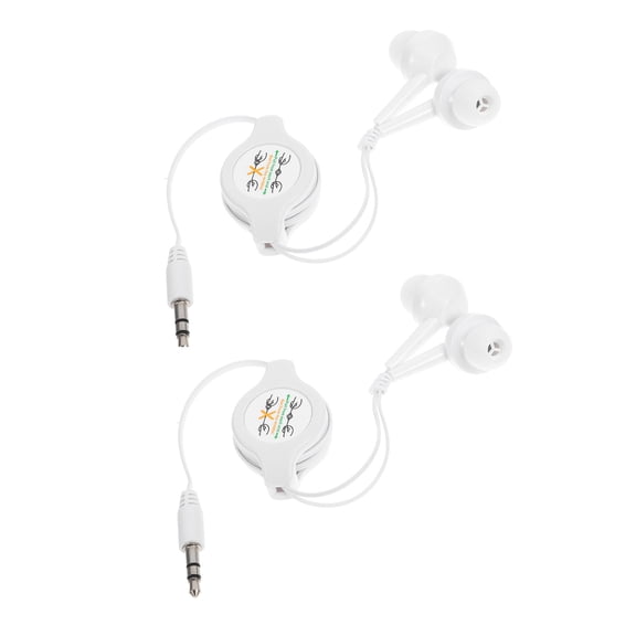 SOPOTUTU 2Pcs Portable White Earbud Headphones with Retractable Wire Noise Isolating for Sports and Commuting