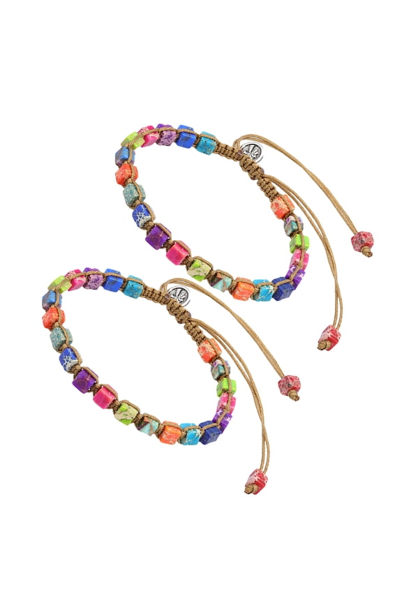 2Pcs Bracelet String Adjustable Multi Colored Natural Stone For Women Daily Use 2.95*2.95*0.39in