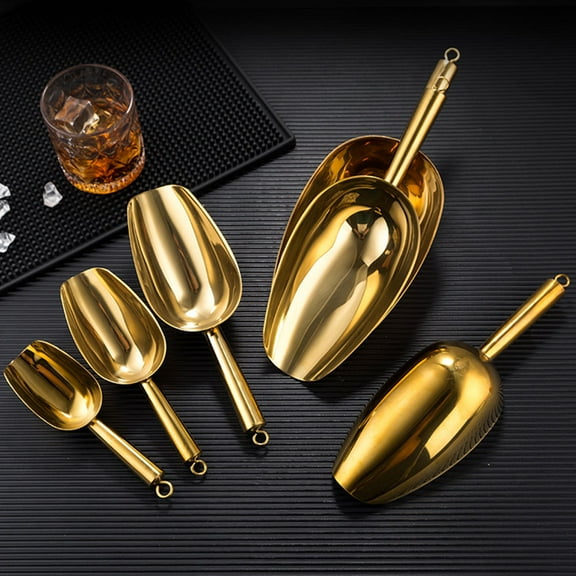 SOPOTUTU 2 Pcs Ice Maker Scoop in Stainless Steel for Home Users in Golden Color