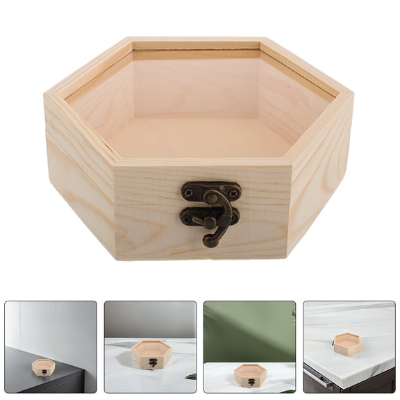 SOPOTUTU 2Pcs Light Yellow Wooden Jewelry Storage Box with Transparent Hexagonal Lid