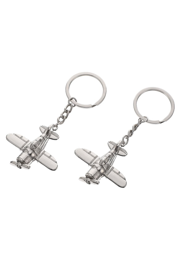 2-Pack Metal Airplane Keychains Silver Bag Charms Cute Pendant for Gift Giving