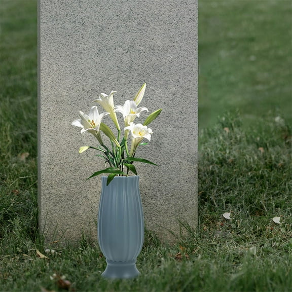 SOPOTUTU 2-Piece Grave Flower Vase Set with Holder for Cemetery Lawn, Garden, Outdoor Memorial and Headstone Decoration
