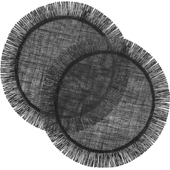 SOPOTUTU 2Pcs Black Round Placemat Woven Style Dining Table Cushion Heat Insulation Mat