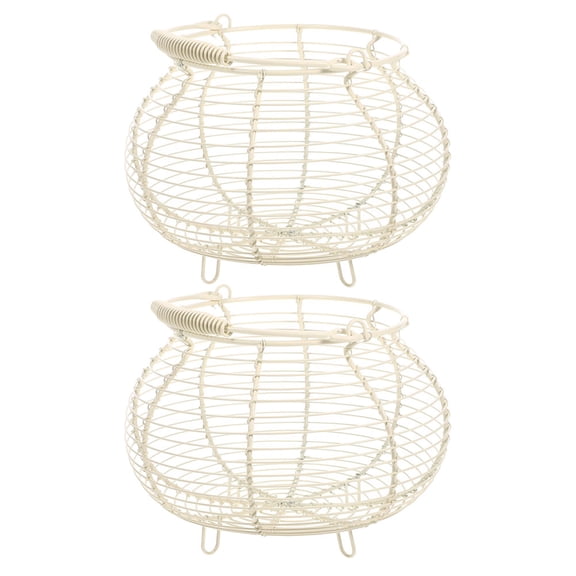 SOPOTUTU 2Pcs Wire Egg Basket with Handle White Metal Mesh Storage Basket for Kitchen Countertop Organizer