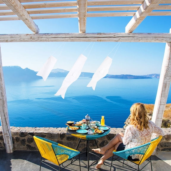 SOPOTUTU 2Pcs Blank White Cloth Windsocks for Outdoor Japanese Garden Decor