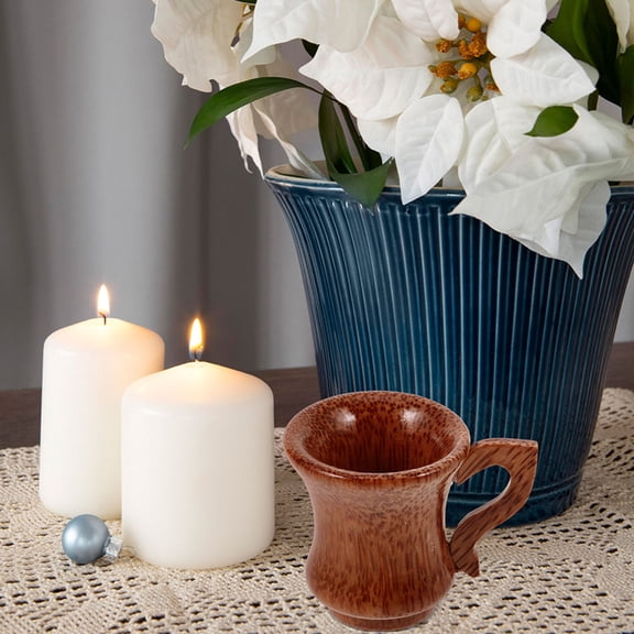 SOPOTUTU Coffee Wooden Mugs Wine Glasses Coconut Wood Comfortable Rim Adults Outdoor Picnics 2 Pcs