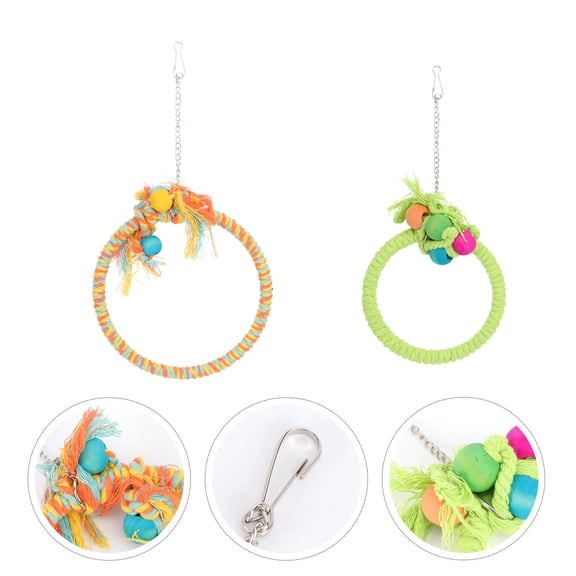 SOPOTUTU 2-Pack Parakeet Swing Toys with Wooden Rings for Bird Cages and Indoor Bird Entertainment