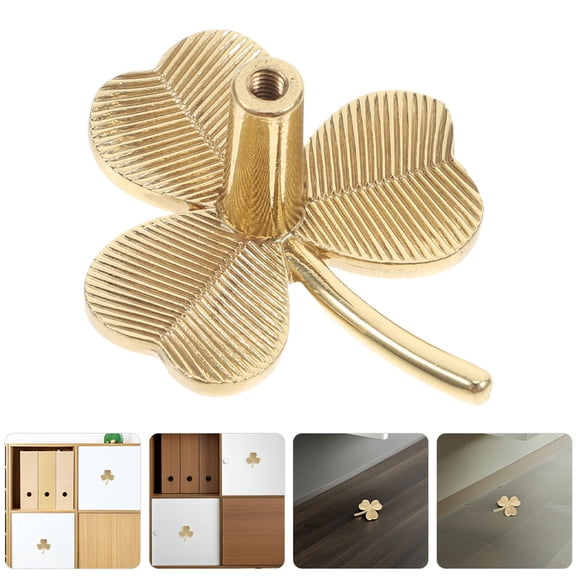 SOPOTUTU 2Pcs Sturdy Brass Shamrock Cabinet Drawer Knobs Decorative Pull Handles for Furniture