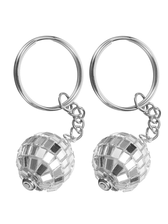 Disco Ball Keychain Pendant Silver Plastic Zinc Alloy Home Accessory 2Pcs