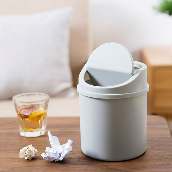 SOPOTUTU 2-Pack White Plastic Recycle Bins with Lids, Small Trash Can for Bedroom, Kitchen, Office, Crumbs Storage
