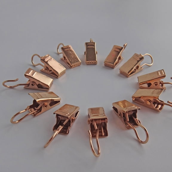 SOPOTUTU 30Pcs Golden Curtain Loop Rings with Iron Clips for Quick Curtain Setup