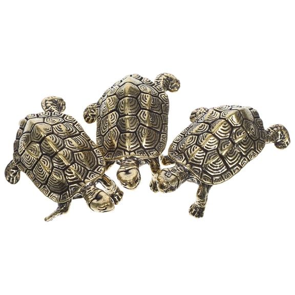 SOPOTUTU 3Pcs Golden Copper Turtle Figurine Retro Tortoise Statue Decorative Desktop Home Table Ornament