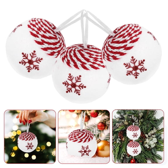 SOPOTUTU Assorted Color Hemp Rope Foam Christmas Ball Ornaments for Party 3Pcs