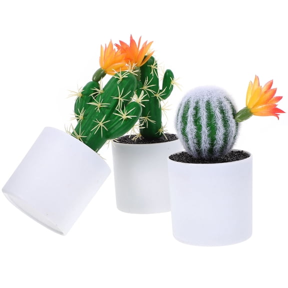 SOPOTUTU 3-Piece Assorted Color Plastic Simulation Potted Cactus Set for Home Office Decor