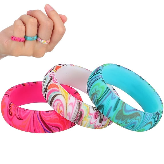 SOPOTUTU 3Pcs Cute Silicone Rings Women Assorted Color Bohemian Style Comfortable for Women Jewelry Collection