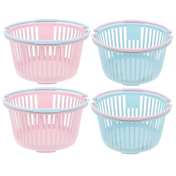 SOPOTUTU 4Pcs Blue Plastic Storage Basket with Handle Clear View Fruit Container for Outdoor Use