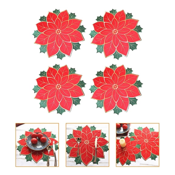 SOPOTUTU Red Reusable Christmas Placemats for Holiday Table Decoration, and Easy to Clean