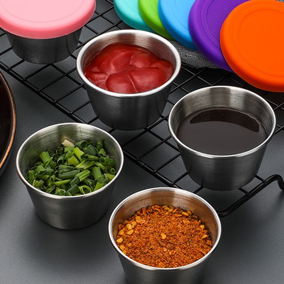 SOPOTUTU Stainless Steel Dipping Bowls Easy to Clean Airtight Seal Condiment Cups