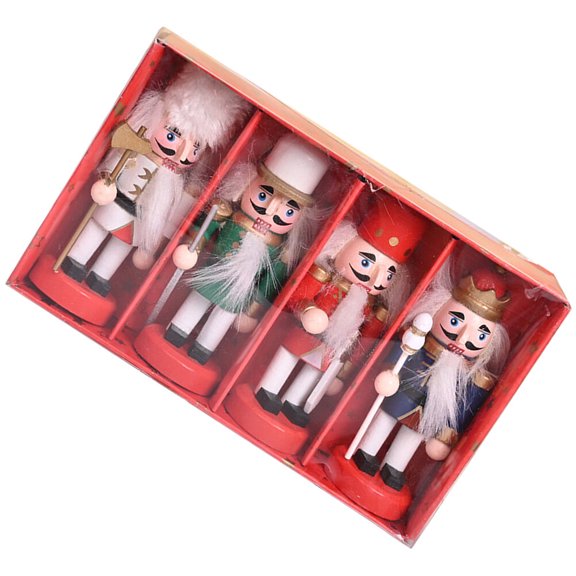 SOPOTUTU Tiny Nutcracker Figures 4Pcs Decorative Wooden Pendants Assorted Color Garden